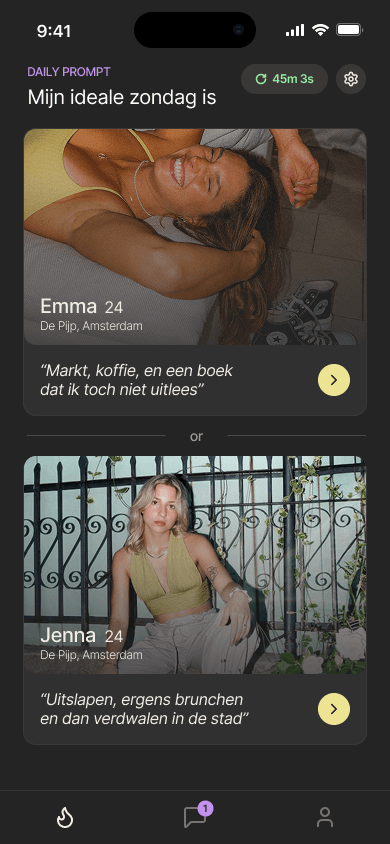 Vonk app home screen showing 2 match options